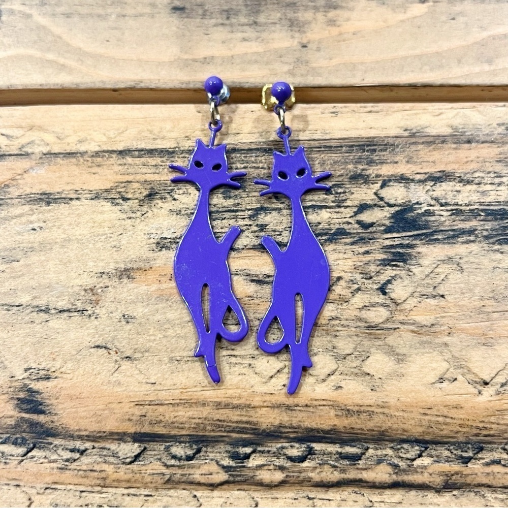 Purple Cat Dangle Earrings
